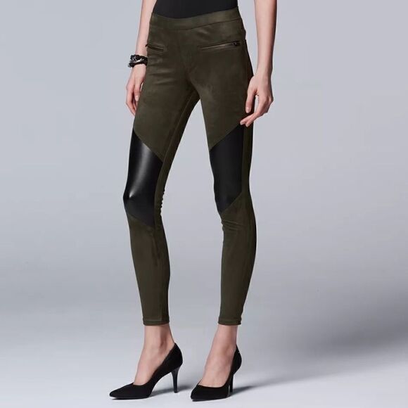 SIMPLY Vera Vera Wang Ultrasuede Moto Leggings L - Picture 1 of 8